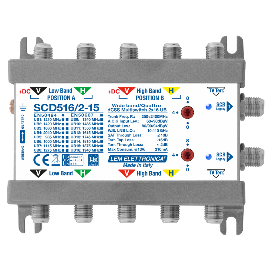 SCD516/2-15 SCD516/2-15 MSW 5in S+T 1out dCSS/L 16dB2 Out Legacy/dCSS 16UB + TV att. 16dB