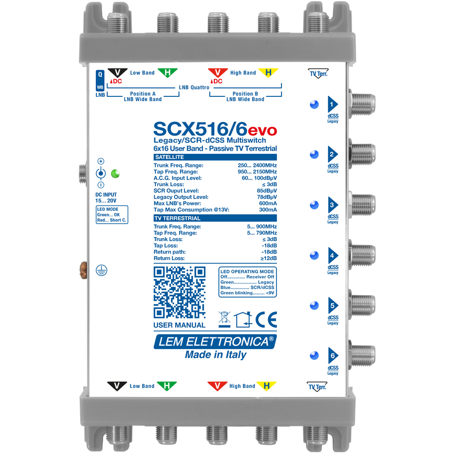 SCX516/6evo SCX516/6evo MSW 5in HV/WB 6out d/L 18dB 6 Out Leg/dCSS 16UB + TV att. 18dB