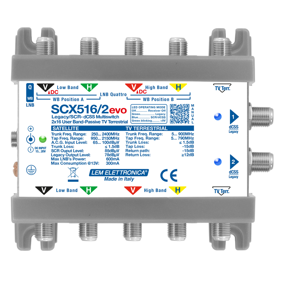 SCX516/2evo SCX516/2evo MSW 5in HV/WB 2out d/L 15dB 2 Out Leg/dCSS 16UB + TV att. 15dB