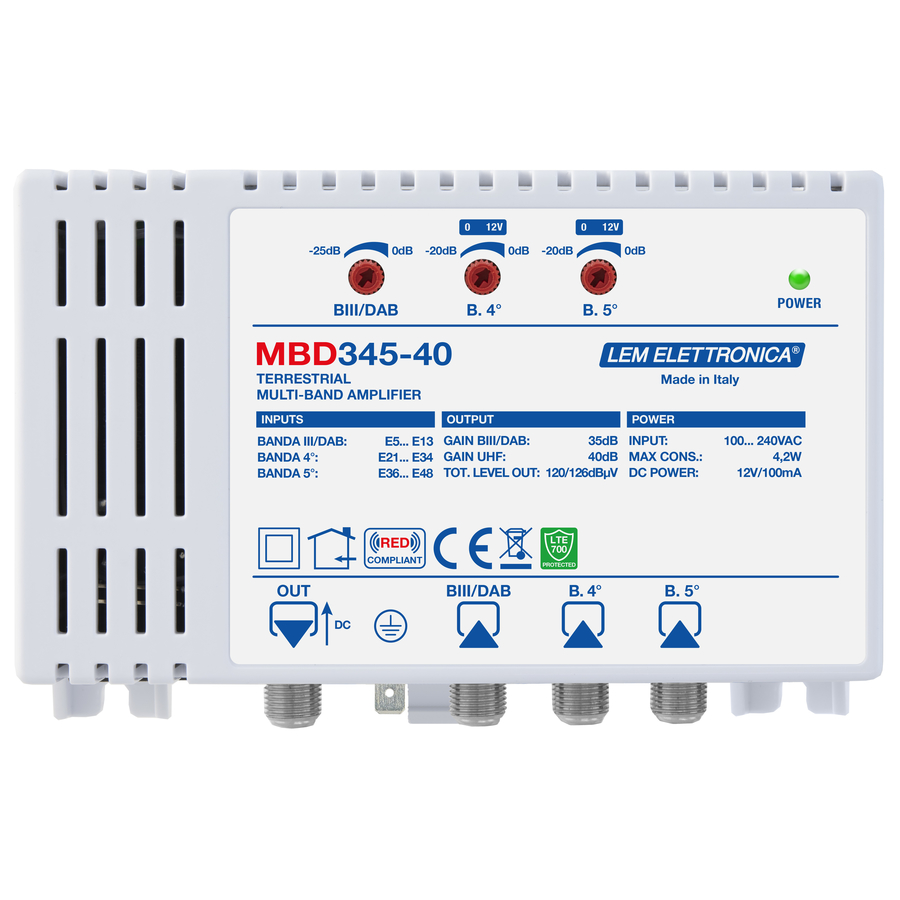 MBD345-40 MBD345-40 Centr. 3in V-4-5 30dB 126dBuV Taratura 4°-5° a richiesta