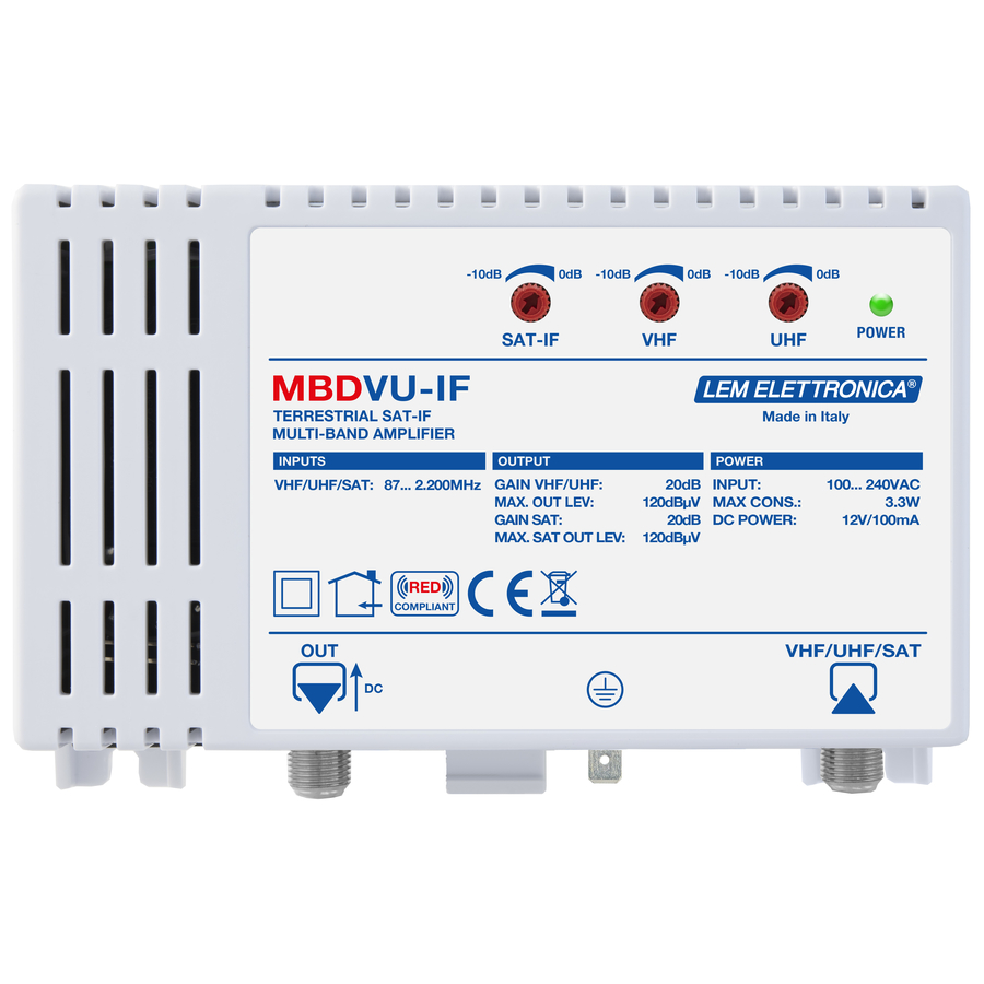 MBDVU-IF MBDVU-IF Ampli Linea 1Out 20dB TV+IF Out TV 126dBµV + SAT-IF 118dBµV