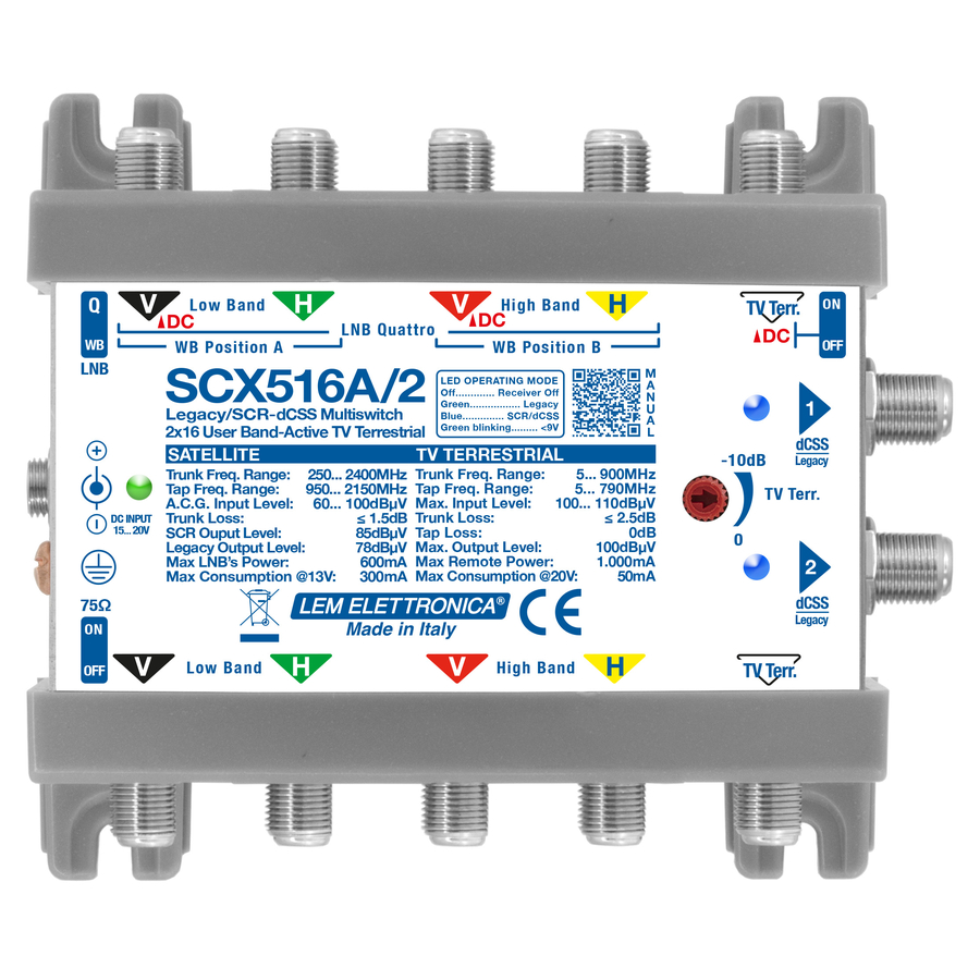 SCX516A/2 SCX516A/2 MSW 5in HV/WB 2out d/L +TV 2 Out Leg/dCSS 16UB + mix TV attivo