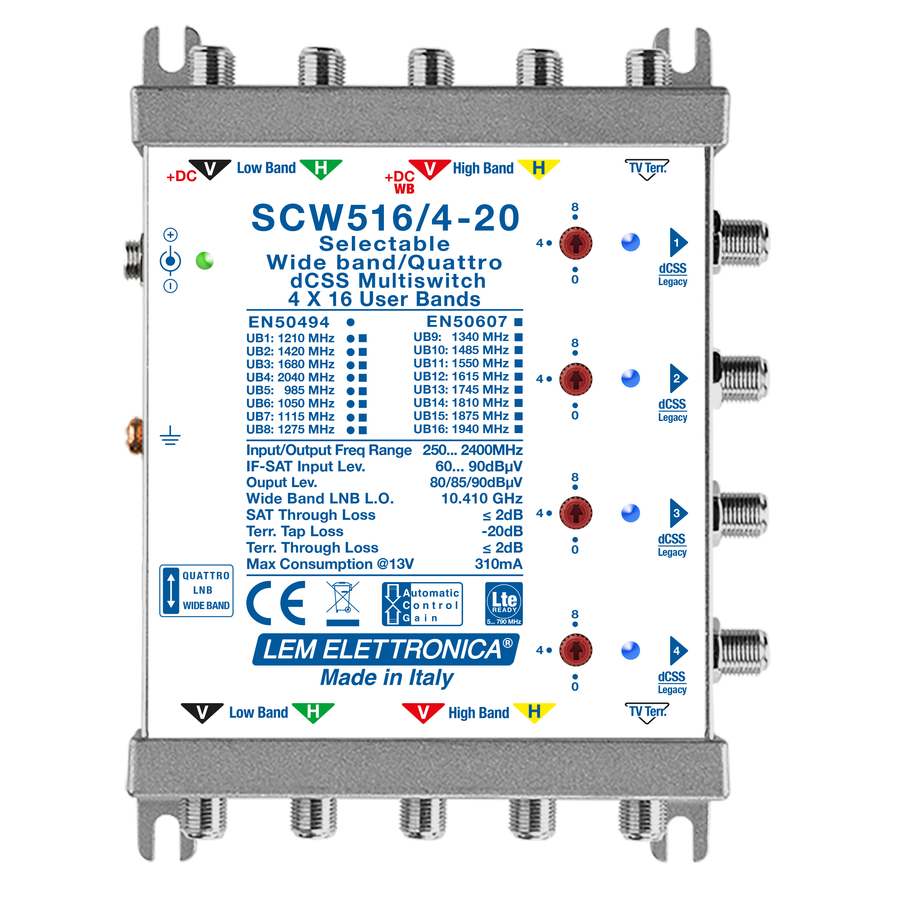 SCW516/4-20 SCW516/4-20 MSW 5in 2out d/L +9dB/-20dB 4 Out Leg/dCSS +9dB reg, mix TV -20dB
